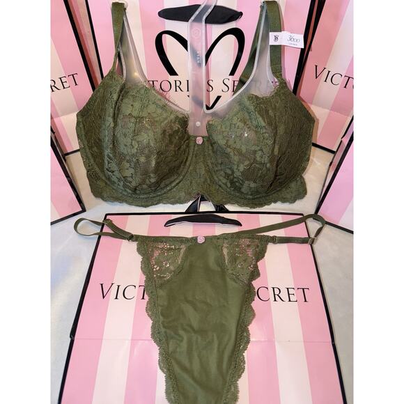 Victoria's Secret Other - Victoria's Secret Bra Dream Angels 36DD Large Lace Thong Green